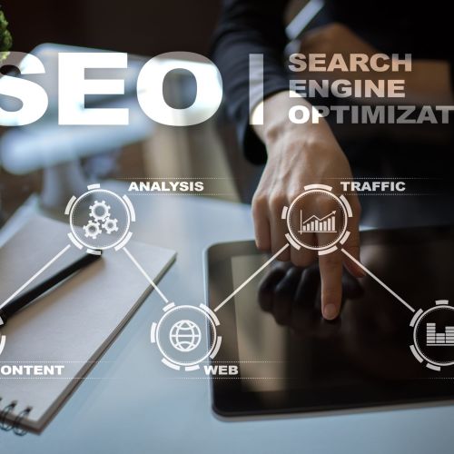 SEO. Search Engine optimization. Digital online marketing andIne